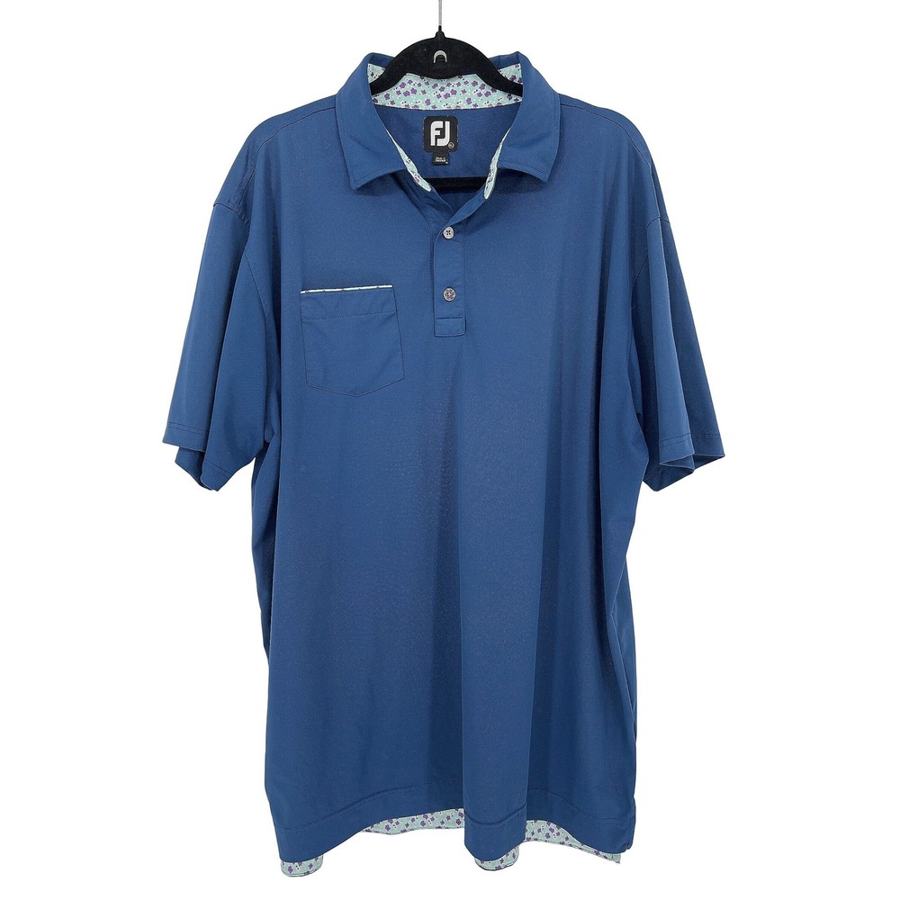 FootJoy FJ Super Stretch Pique Golf Polo Mens XL Blue Floral Country Club Preppy